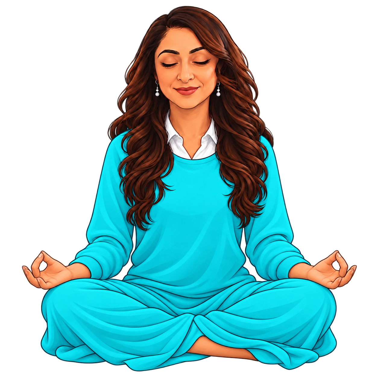 Illustrated Nehmat meditating with her eyes closed